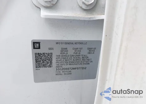 2021 Chevrolet Malibu Fwd Lt z USA, uszkodzony, nr VIN 1G1ZD5ST2MF077352